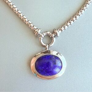 LAPIS LAZULI PENDANT STERLING SILVER MIRROR CHAIN COLLAR NECKLACE ROSS S…